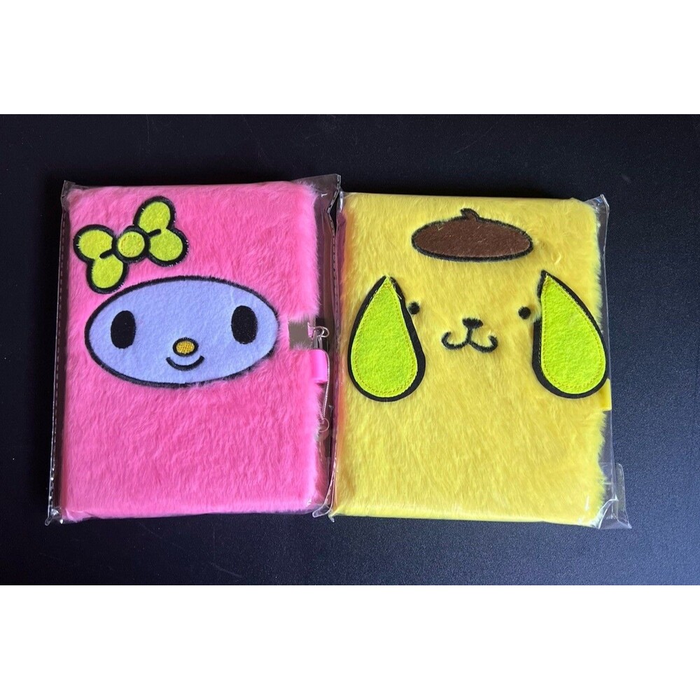 Hello Kitty My Melody Pompompurin Fuzzy Diary Journal with Lock & Keys NEW